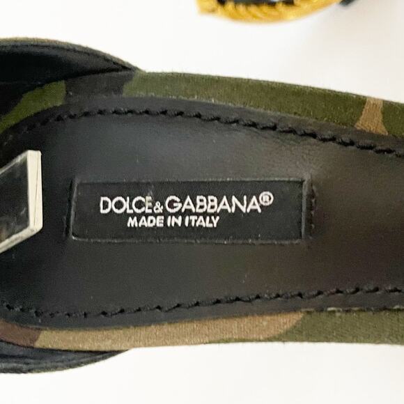 Dolce & Gabbana Keira Green Camouflage DG Logo Baroque Heel Sandals IT 39.5 - Picture 7 of 10
